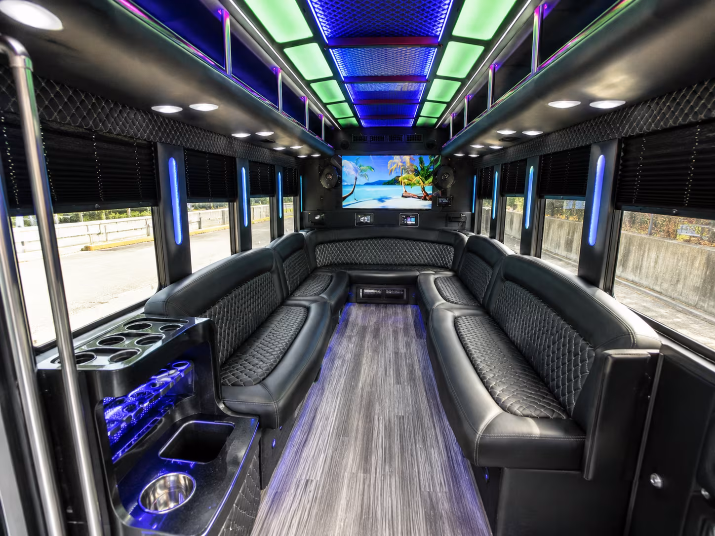 encinitas 18 passenger party bus inside